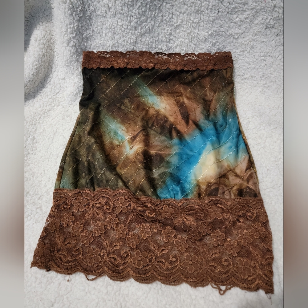 Vanity Brown and blue laced waist tube top. With sequins Size Med. NO FLAWS